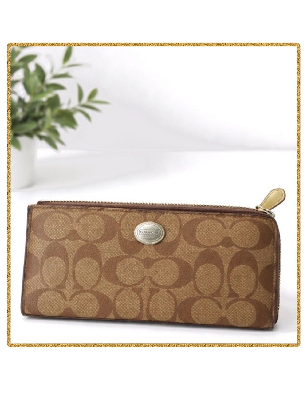 Coach Brown Signature Zip Peyton Zip Wallet